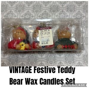 VINTAGE Festive Teddy Bear Wax Candles Set